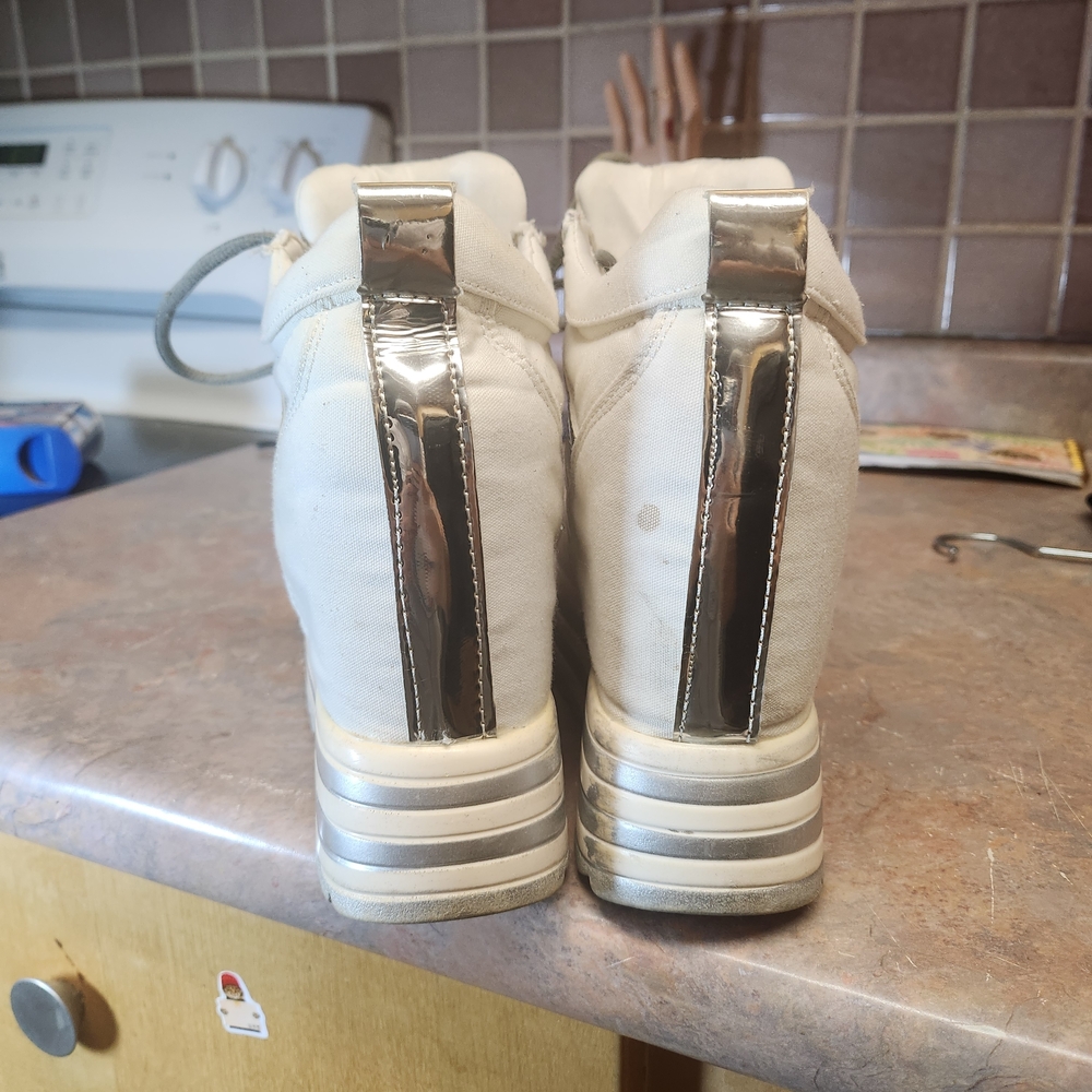 Designer Very Rare European Sizing White and Silver Platform Sneakers 90s Y2K - Picture 5 of 8